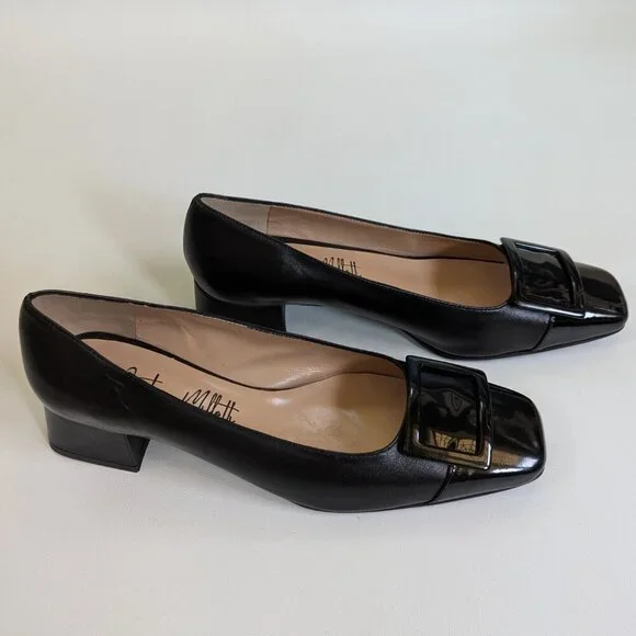 Cristina Millotti Women's Black Leather Square Toed Shoes Size 38.5/US 8
